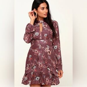 Lost + Wander Sundance Long Sleeve Mini Dress in Floral, size Small